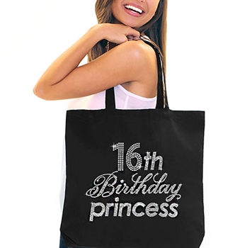 "16th Birthday Princess" Rhinestone Tote | Birthday Party Totes | RhinestoneSash.com
