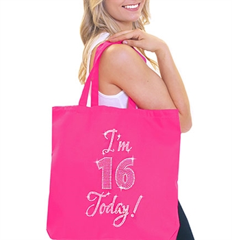 Pink Gem "I'm 16 Today!" Rhinestone Tote | RhinestoneSash.com