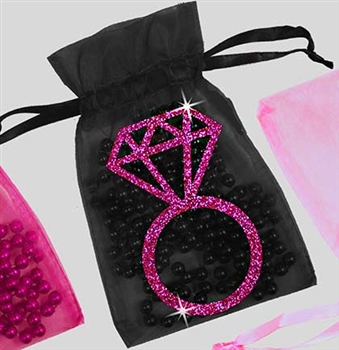 Hot Pink Glitter Ring Organza Favor Bag