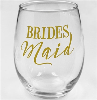 Modern "Bridesmaid" Stemless Wine Glass | Bridal Party Favors | RhinestoneSash.com