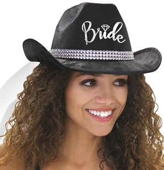 Western Silver Bride Black Hat w/White Veil