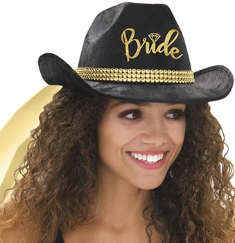 Western Gold Bride Black Hat w/Gold Veil