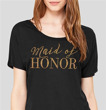 Maid of Honor Modern Gold Flowy T-Shirt: Black