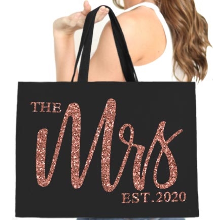 The Mrs. EST 2020 Glam Rose Gold Large Canvas Tote | Gifts for the Bride
