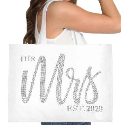 The Mrs. EST 2020 Glam Rhinestone Large Canvas Tote | Gifts for the Bride