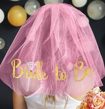 Gold Bride to Be w/Diamond Veil - Pink | Bridal Hats & Veils | RhinestoneSash.com