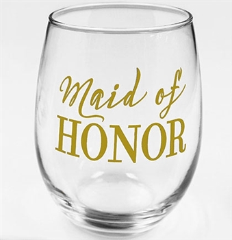 Modern "Maid of Honor" Stemless Wine Glass | Bridal Party Favors | RhinestoneSash.com