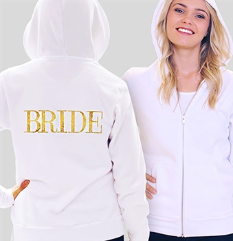 "Bride" Modern Fleece Hoodie: White | Bridal Hoodies | RhinestoneSash.com