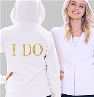 "I DO" Rhinestone Hoodie for the Bride - White | Bridal Tops | RhinestoneSash.com