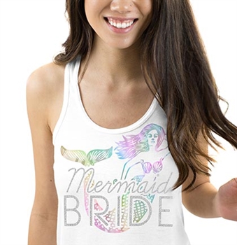 Mermaid Bride lridescent Flowy Racerback Tank: Sheer White  | Bridal Tank Tops | RhinestoneSash.com