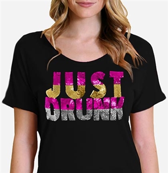 Just Drunk Sequin Flowy Tee | Bridal T-shirts | RhinestoneSash.com