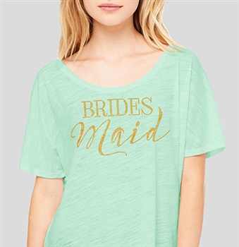 "Bridesmaid" Modern Gold Flowy T-Shirt - mint | Bridal T-shirts | RhinestoneSash.com