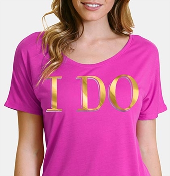 I Do Modern Gold Foil Flowy T-Shirt: Magenta | RhinestoneSash.com