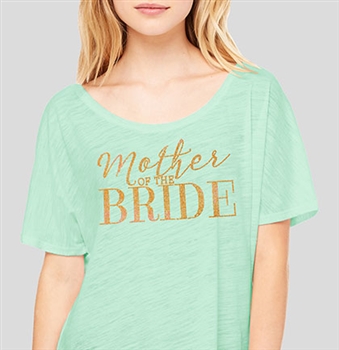 "Mother Of The Bride" Elegant Mint & Gold Rhinestud T-Shirt | RhinestoneSash.com