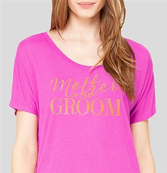 "Mother Of The Groom" Magenta T-shirt with Gold Rhinestud | RhinestoneSash.com