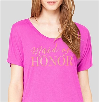 Maid of Honor Modern Gold Flowy T-Shirt: Magenta