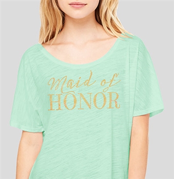 Maid of Honor Modern Gold Flowy T-Shirt: Mint