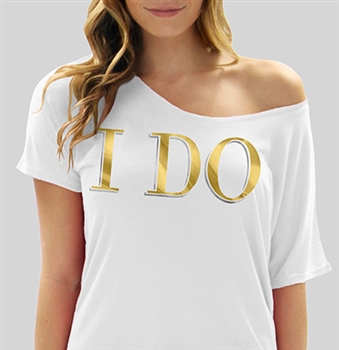 I Do Modern Gold Foil Flowy T-Shirt: Sheer White | RhinestoneSash.com
