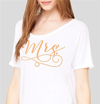 Gold "Mrs." Flowy T-Shirt | Bridal T-shirts | RhinestoneSash.com