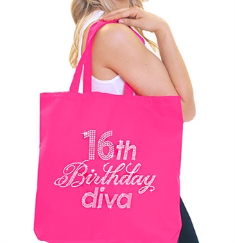 "16th Birthday Diva" Rhinestone Tote  | Birthday Totes | RhinestoneSash.com