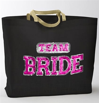 Sequin Sporty 'Team Bride' Black Jute Large Tote | Bridesmaid Gift Ideas