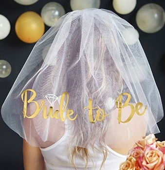Gold Bride to Be w/Diamond Veil - White | Bridal Hats & Veils | RhinestoneSash.com
