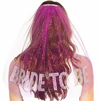 Gem Bride To Be Rhinestone Veil: Hot Pink
