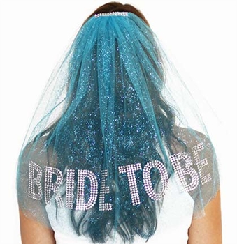 Gem Bride To Be Rhinestone Veil: Turquoise Blue