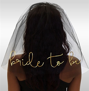 Bride to Be Gold Foil Veil: Black
