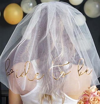 Bride to Be Gold Foil Veil: White