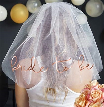 Bride to Be Rose Gold Foil Veil: White