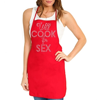 "Will Cook for Sex" Canvas Apron | Bridal Shower Gifts | RhinestoneSash.com