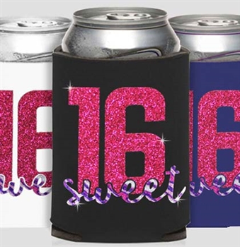 Glitter Block Sweet 16 Can Cooler