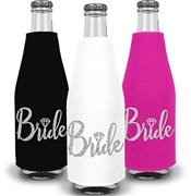 Bride w/Diamond Silver Glitter Bottle Cooler | Bachelorette Party Idea