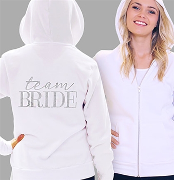 Team Bride Modern Fleece Hoodie: White RhinestoneSash.com