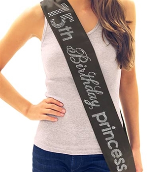 15th Birthday Princess Rhinestone Sash