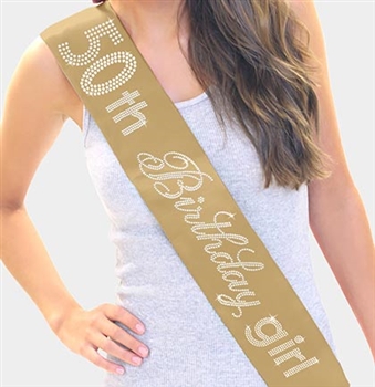50th Birthday Girl Rhinestone Sash