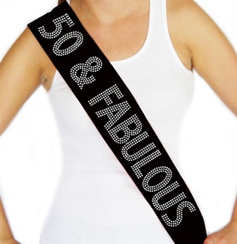 "50 & Fabulous" Rhinestone Sash | Birthday Sashes | RhinestoneSash.com