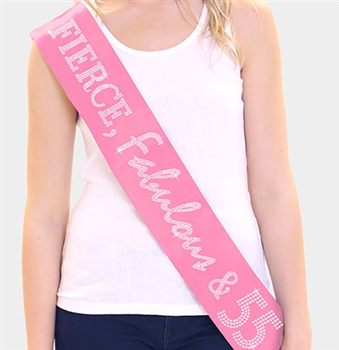 "Fierce, Fabulous & 55!" Rhinestone Sash | Birthday Sashes | RhinestoneSash.com