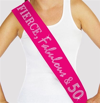 "Fierce, Fabulous & Fifty!" Rhinestone Sash | Birthday Sashes | RhinestoneSash.com