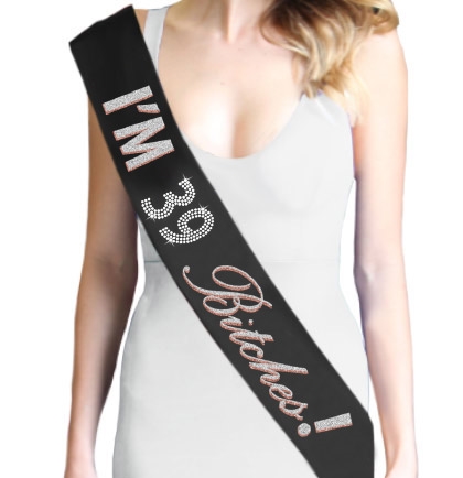 I'm 39 Bitches Rose Gold & Silver Sash | Birthday Sashes | RhinestoneSash.com