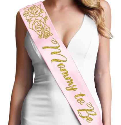 Gold Floral Mommy To Be Gold Glitter Sash
