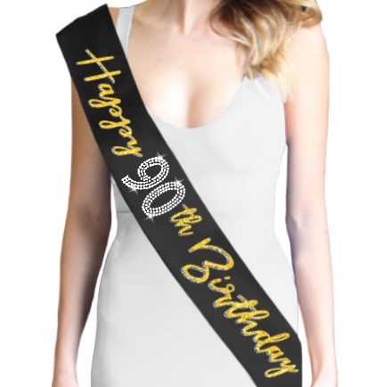Happy 90th Birthday Gold & Silver Sash | Birthday Sashes | RhinestoneSash.com