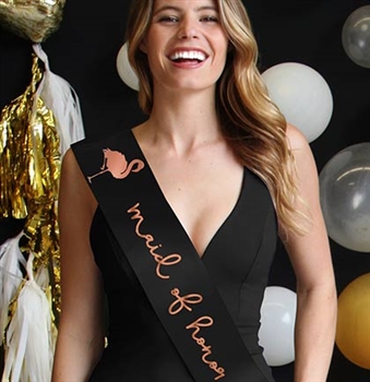 Rose Gold Maid of Honor with Flamingo Sash