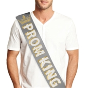 Prom King w/Crown White Glitter Sash