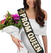 Prom Queen w/Crown White Glitter Sash