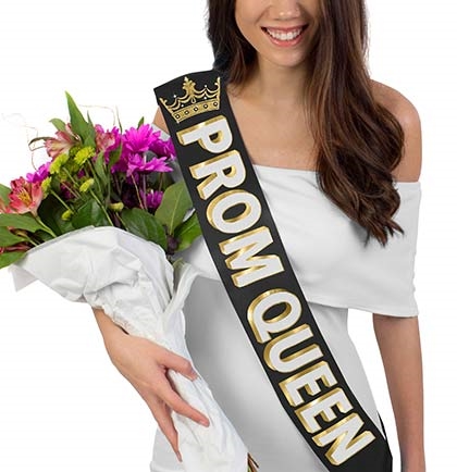 Prom Queen w/Crown White Glitter Sash ...