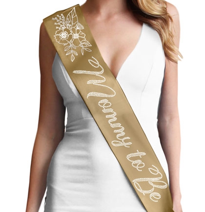 Mommy To Be w/Metallic Silver Flowers Sash | Baby Shower Sash