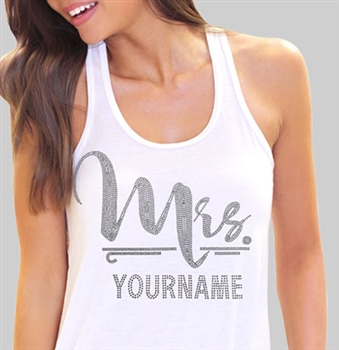 "Mrs." Custom Rhinestone Bride Tank Top | Bride's New Last Name Custom Shirt | RhinsestoneSash.com