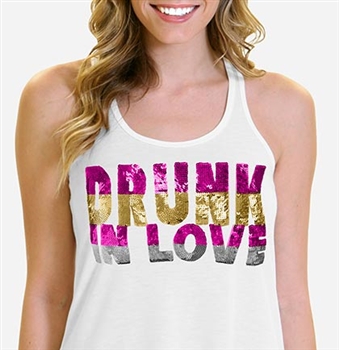 Drunk in Love Sequin Flowy Racerback Tank | Bridal Tank Tops | RhinestoneSash.com